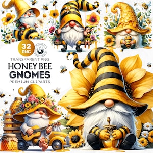 Bundle de PNG clipart nain abeille, 32 images clipart nain, graphiques png nain d'été, sublimation de printemps, clipart fantaisie pour impression numérique
