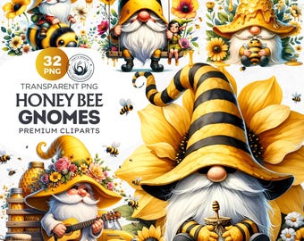 Honey Bee Gnome Clipart Bundle: Spring Sublimation PNG Graphics (32 files)