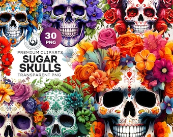 Floral Sugar Skull PNG Clipart: Día de Muertos Design (Digital Download)