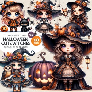 Halloween Witch Clipart V2 | Cute Halloween PNG, Witch PNG, Spooky season PNG | Kids Halloween | Scrapbooking, sublimation design downloads