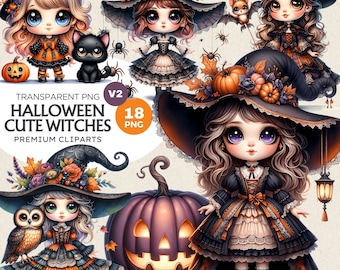 Witch Clipart PNG Bundle | Spooky Kids Halloween
