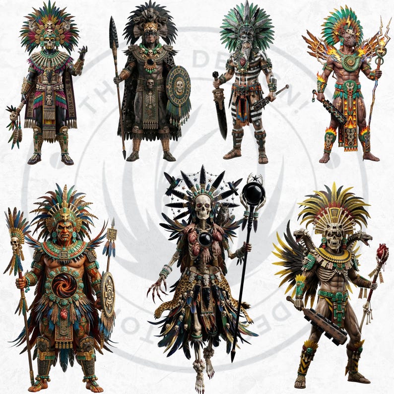 Aztec Pantheon Clipart Bundle, Fantasy Mythology Pngs, Journal, Cards ...