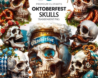Oktoberfest Skull Clipart Set: Bavarian Beer Festival PNG (Digital Download)