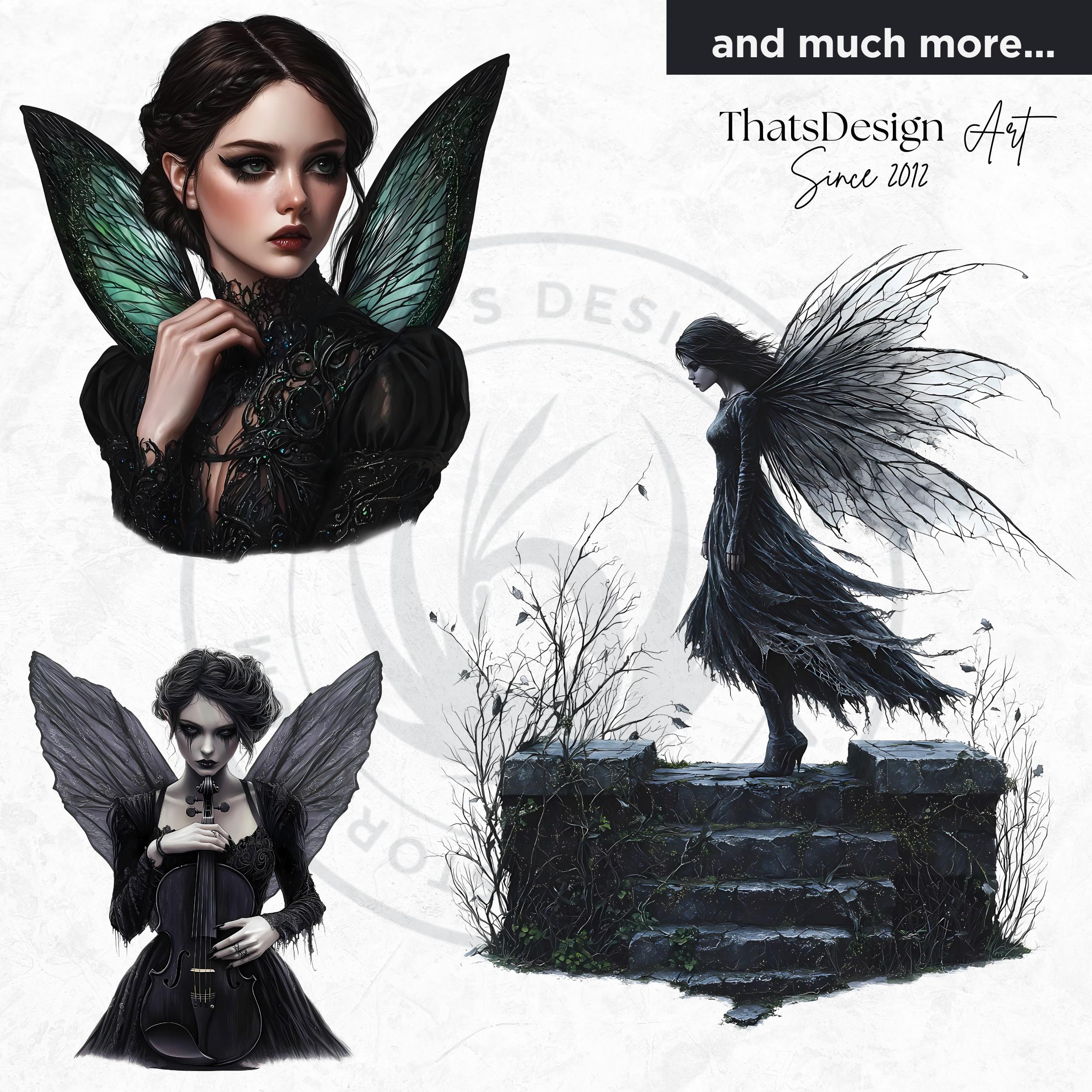 Gothic Fairies Clipart Set: Dark Fantasy PNG Bundle (digital Download ...