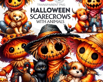 Halloween Scarecrow Animals Clipart Set (PNG, commercial use)