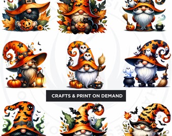 MAY様 Halloween Gnomes Clipart Set: Witch Hats, Pumpkins (PNG Digital