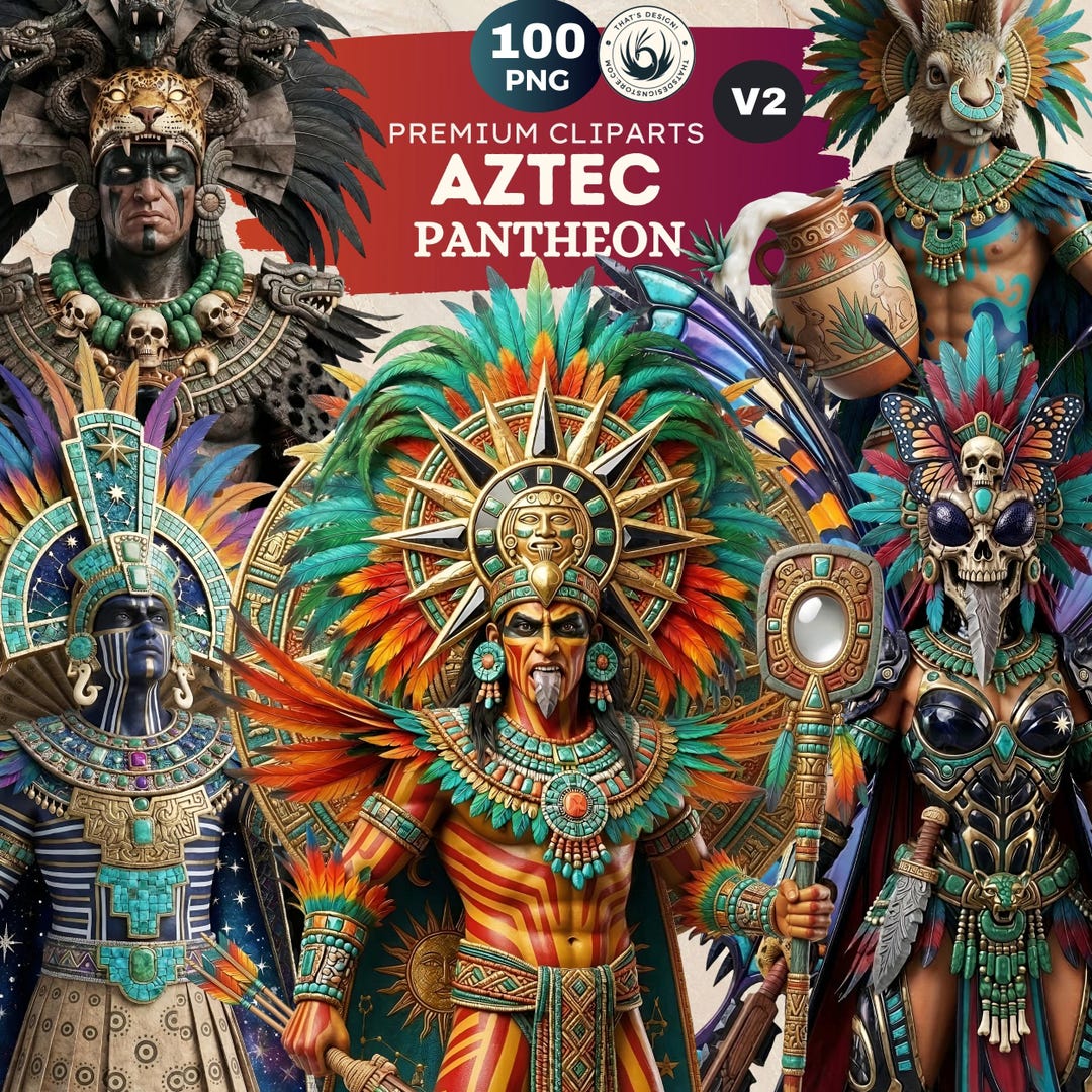 Aztec Pantheon Clipart Bundle, Fantasy Mythology Pngs, Journal, Cards ...