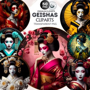 50 Geisha clipart, PNG transparent, Asian art, Japanese woman, Japan, traditional Japanese, sublimation design, Asian beauty, kimono design