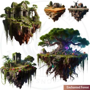 Floating Islands Ecosystem Cliparts - 30 Magical PNG Set for Sublimation and Crafts, RPG & POD. Fantasy Islands png, Nature Fantasy art