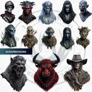 Creatures of Folklore Dark Fantasy Clipart PNG Set World Mythology Gothic Monsters for Horror & Junk Journal Kit Sublimation, Baba yaga
