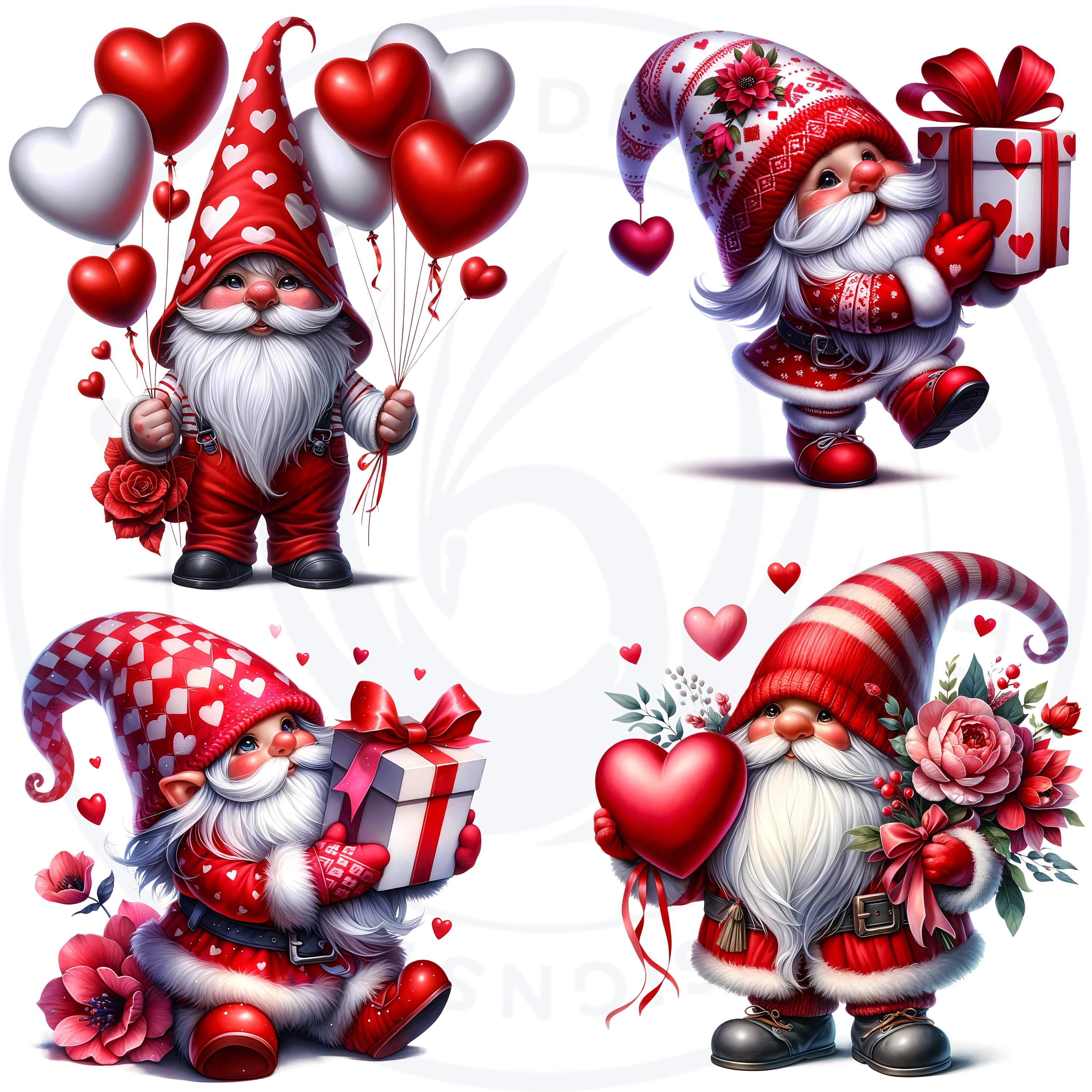 Watercolor Valentine Gnomes Clipart: Red Fantasy Love Gnomes (PNG) - Etsy