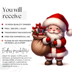 Cute Santa Clipart PNG for sublimation & crafts, Santa Claus christmas PNG, Card Making, print on demand Christmas Clipart. Commercial use