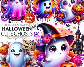 44 Vibrant Halloween ghost Clipart, Cute ghost PNG, Halloween png, Halloween clipart | Kids Halloween digital prints | Halloween Sublimation