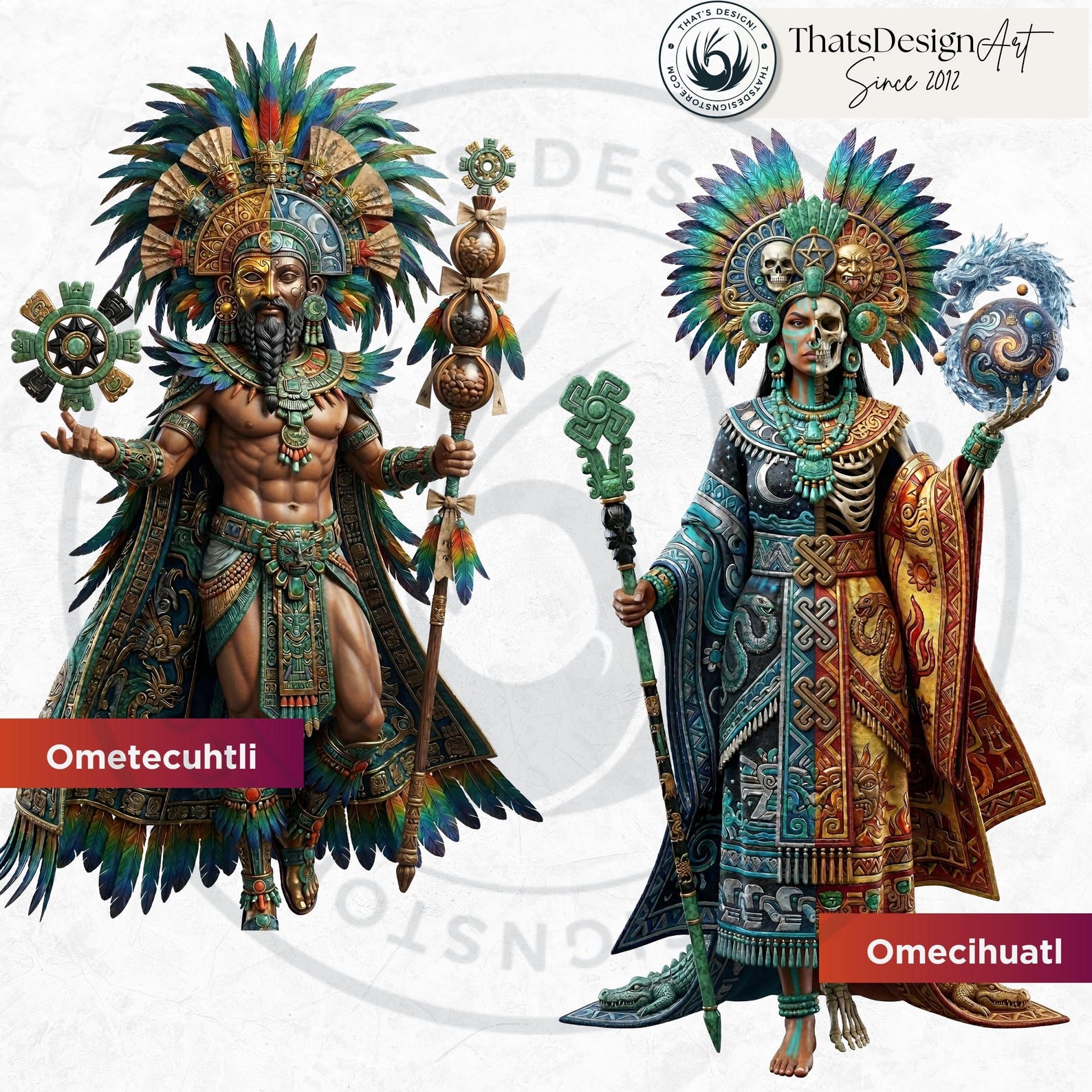 Aztec Pantheon Clipart Bundle, Fantasy Mythology Pngs, Journal, Cards ...