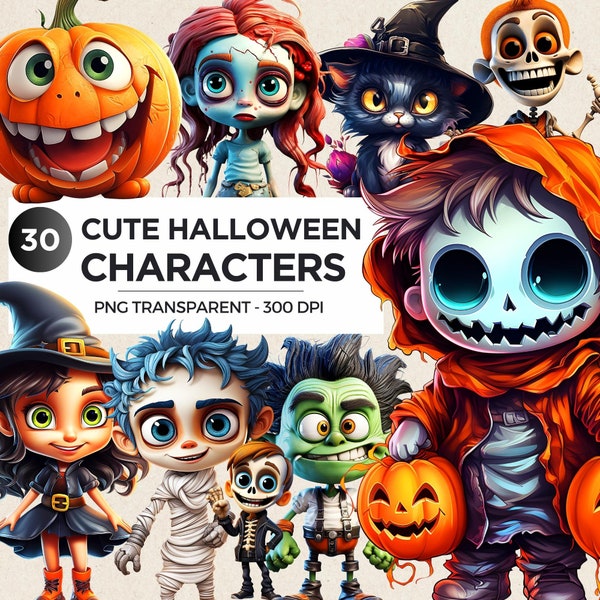 Cute Halloween Characters Clipart PNG  | Cute Halloween png bundle | Spooky season png | Kids Halloween digital prints | Halloween clip art