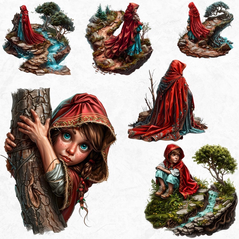 Little red riding hood Clipart Set,fairy tale clip art, hunter, wolf clipart, Fairytale Bundle PNG for sublimation, Scrapbook, Junk Journal