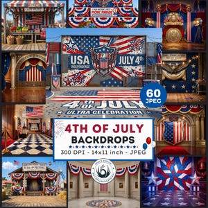 4th of July Americana Backdrops, Vintage Flags, Wood Textures (Digital Download)