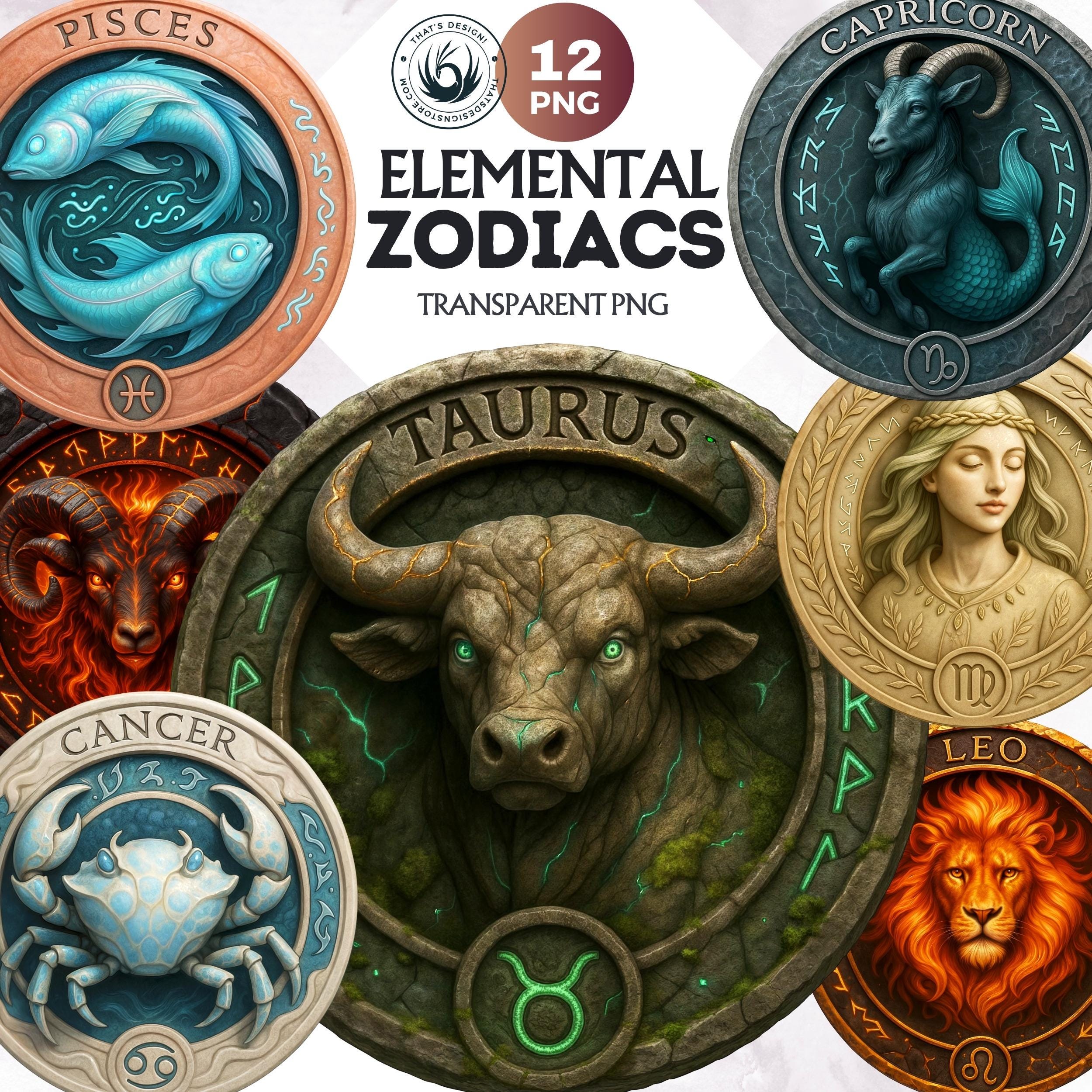 elemental-zodiac-clipart-bundle-rune-stone-horoscope-fantasy-rpg-coin
