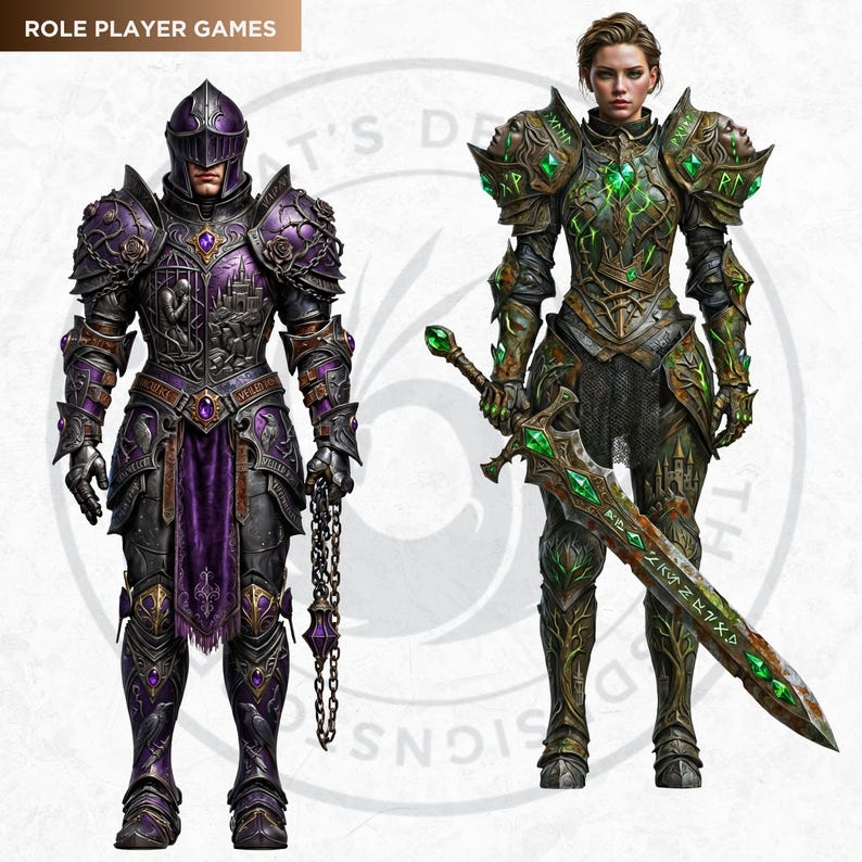 Knightly Orders Fantasy Clipart Bundle: Medieval Warrior, Crusader Illustrations (PNG, Digital download)