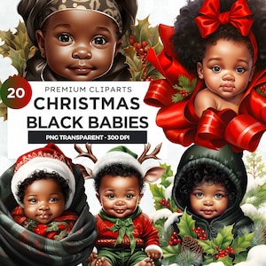 Christmas Black Babies PNG Clipart Bundle, Afro baby Clipart, Newborn Clipart, First Christmas & Baby Shower Designs, Commercial use for POD