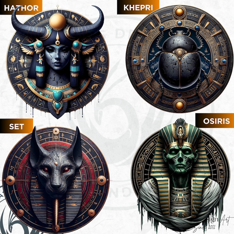55 Egyptian Major Gods and Goddesses V2, Ancient Egypt Pantheon Clipart, Ancient Egypt mythology png clip art, Anubis, Osiris, Horus,Thoth, Ra, Seth