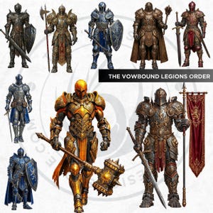 Knightly Orders Fantasy Clipart Bundle: Medieval Warrior, Crusader Illustrations (PNG, Digital download)