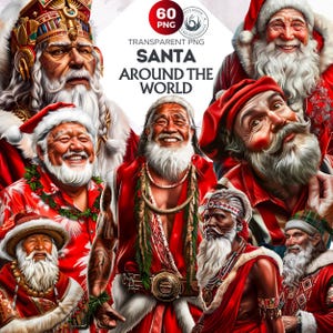 60 Santa Around the World Clipart Set, Travel Santa Claus Clipart, Christmas PNG, Christmas Clipart. International Santa sublimation.