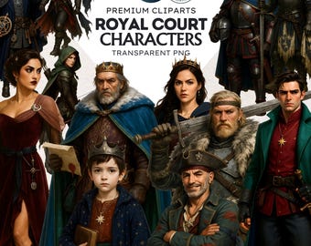 Fantasy RPG Clipart: Royal Court Characters PNG Set (PNG, Commercial use, Digital download)