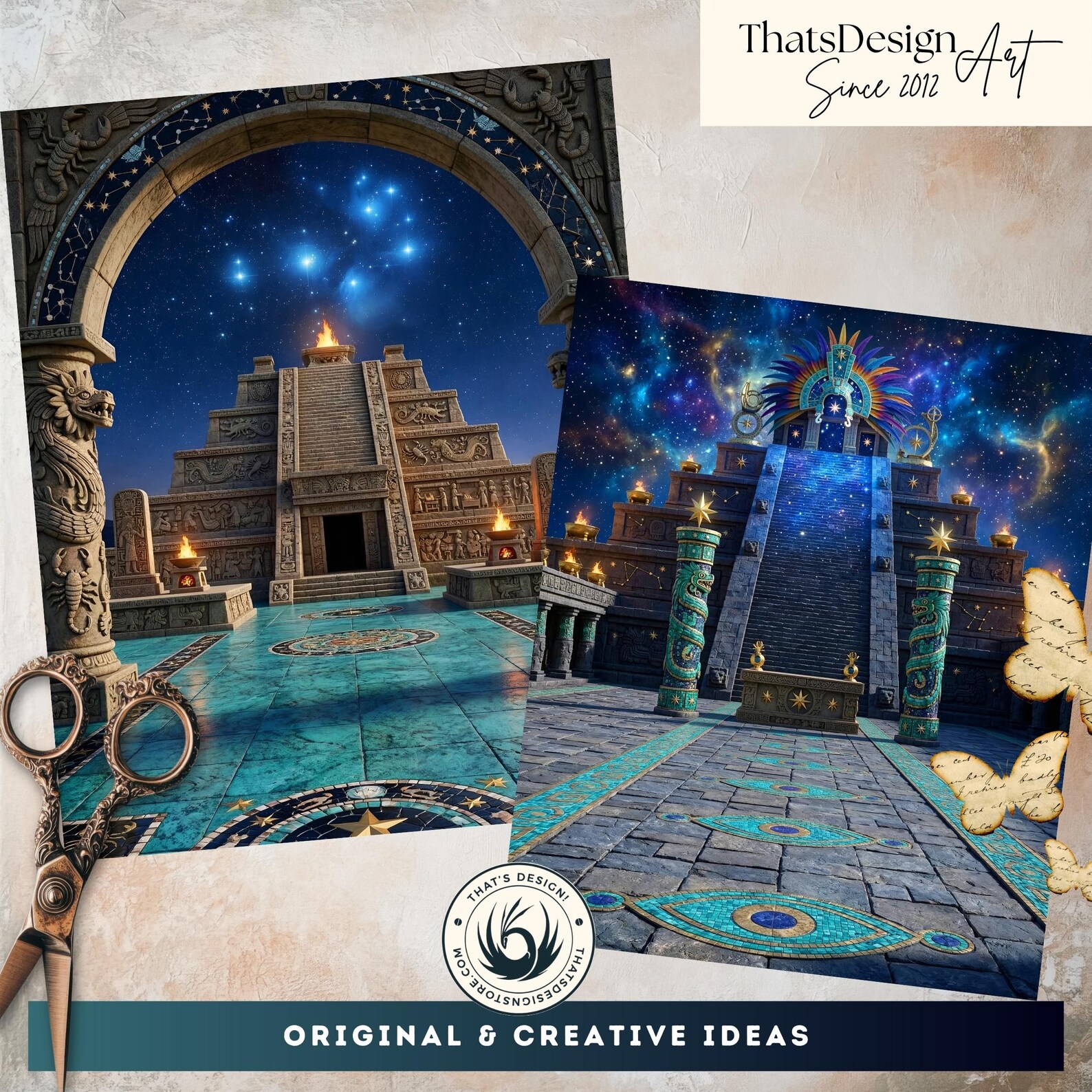 Aztec Temple Backdrops, Ancient Mythology Backgrounds for DIY, Cards ...