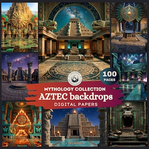 Aztec Temple Backdrops, Ancient Mythology Backgrounds for DIY, Cards, Journal kit, Scrapbooking, Collage, Sublimation.