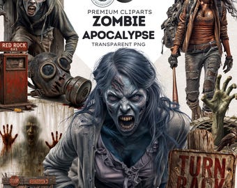 Clipart de Apocalipse Zumbi: Conjunto PNG de Sobrevivência ao Terror (Download Digital, Uso Comercial)