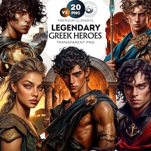 Legendary Greek heroes clipart PNG set V2, Hercules clipart, Achilles, Perseus, Atalanta, Sublimation PNG,Greek mythology, Ancient Greece