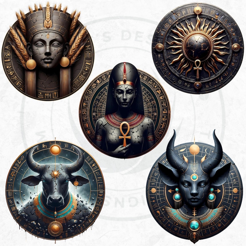 55 Egyptian Major Gods and Goddesses V2, Ancient Egypt Pantheon Clipart, Ancient Egypt mythology png clip art, Anubis, Osiris, Horus,Thoth, Ra, Seth
