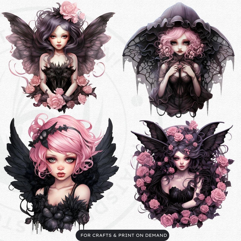 Pink Pastel Goth Fairy Clipart PNG Gothic Fairies Clipart Etsy