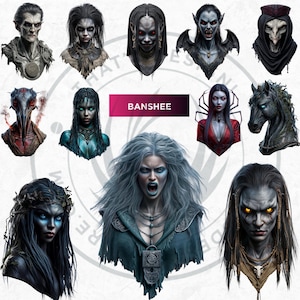 Creatures of Folklore Dark Fantasy Clipart PNG Set World Mythology Gothic Monsters for Horror & Junk Journal Kit Sublimation, Baba yaga