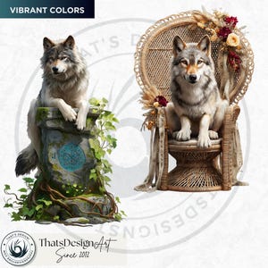 Watercolor Mystic Wolves Clipart PNG Bundle, Fantasy wolf for DIY Card, Junk Journal, Scrapbooking, Commercial use!