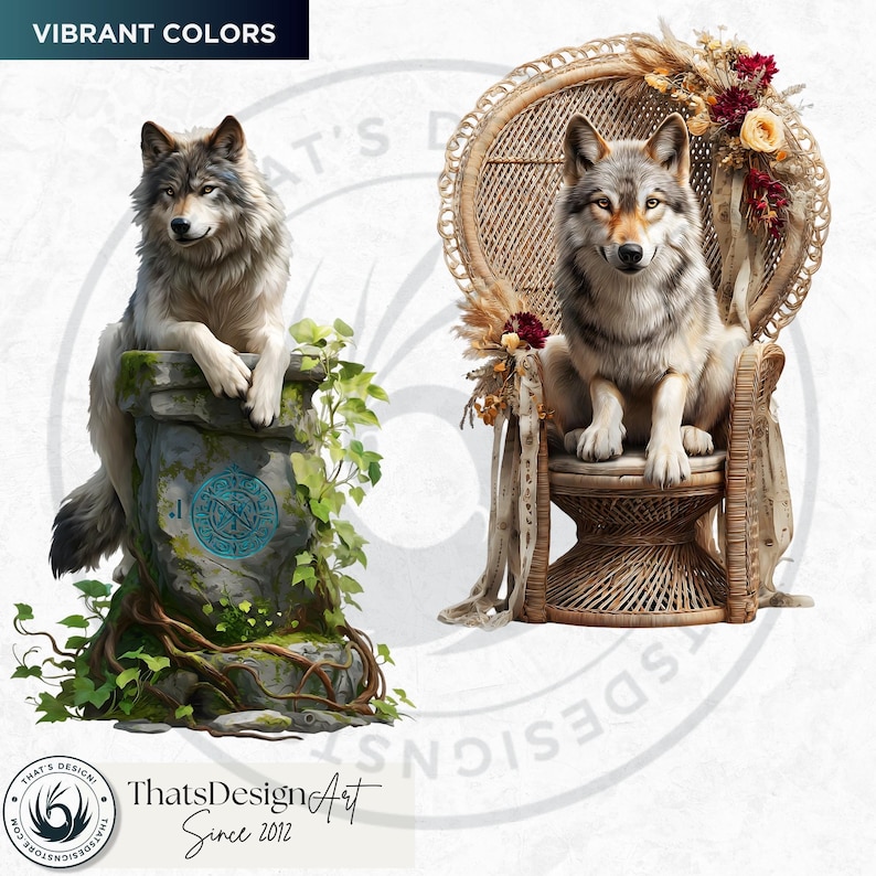 Watercolor Mystic Wolves Clipart PNG Bundle, Fantasy wolf for DIY Card, Junk Journal, Scrapbooking, Commercial use!