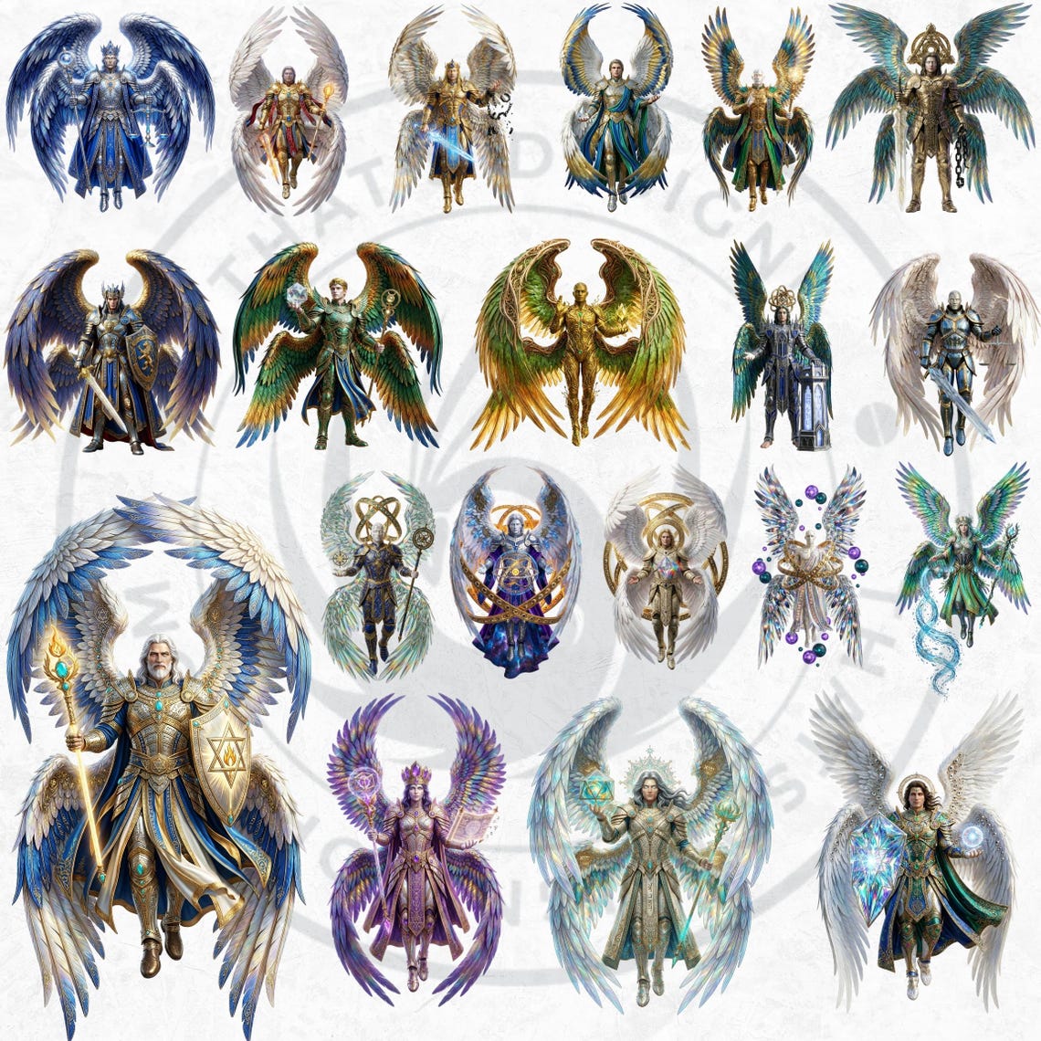 72 Shemhamphorasch Kabbalah Angels Clipart, Mystical Divine Graphics ...