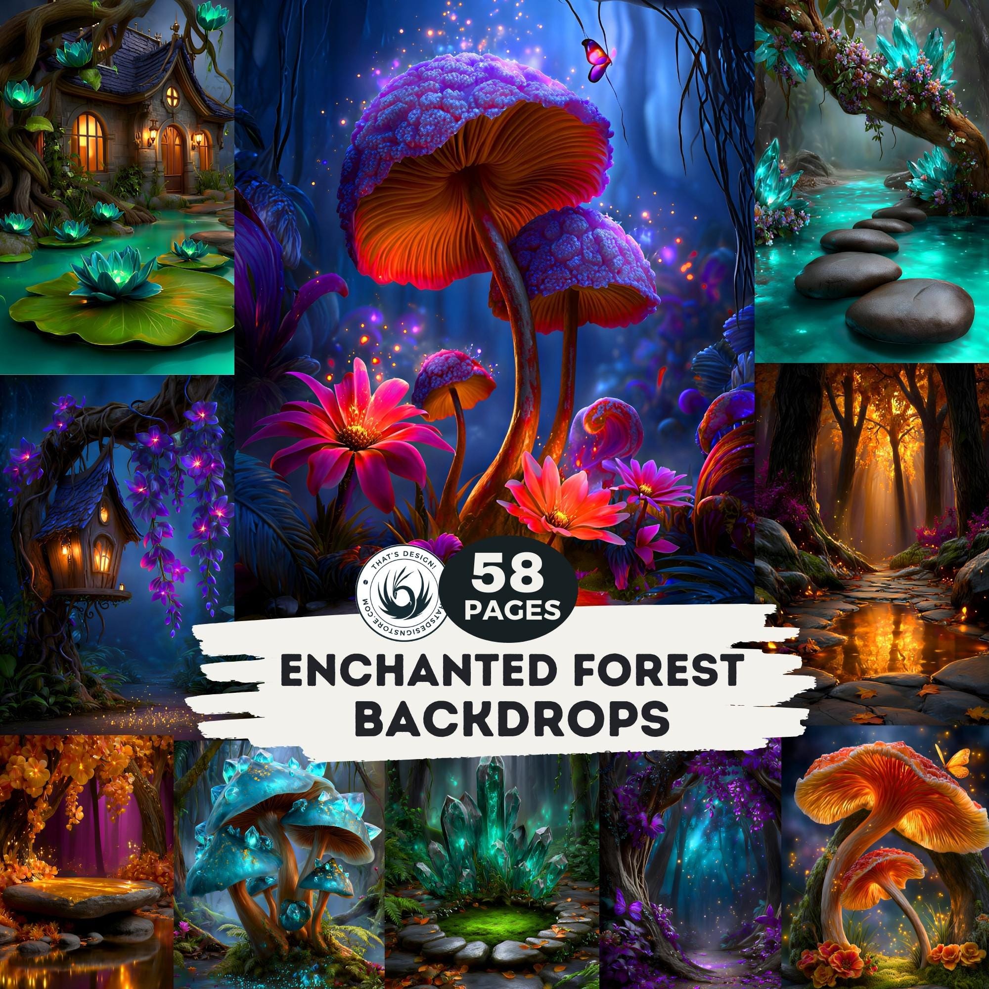 Fantasy Backdrops Simple Enchanted Forest Digital Paper Backdrops, Fantasy Backgrounds for Junk ...
