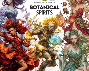 Botanical Spirits Clipart Set: Fantasy Floral Goddesses (PNG, Digital Download, Commercial Use)