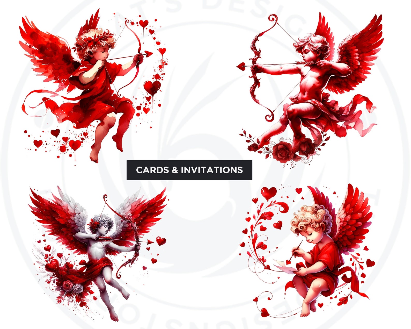 Watercolor Red Cupid Clipart Set: Valentine's Day PNG (digital Download ...