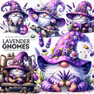 44 clipart de gnomo de primavera de lavanda, clipart de gnomos roxos, gráficos png de gnomo de sublimação, sublimação de primavera, flor roxa, gnomo floral