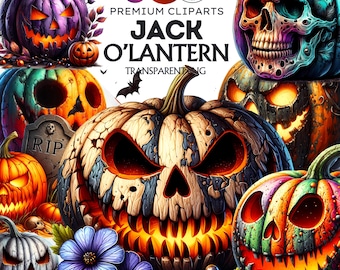 31 Halloween Pumpkin Clipart: Jack O' Lantern PNG Set (Digital Download)