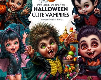 Conjunto de imágenes prediseñadas de vampiros, Drácula de Halloween PNG (descarga digital)