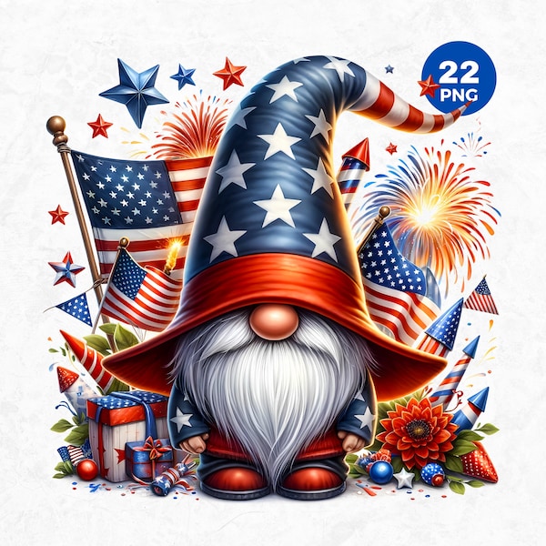 Patriotic Gnome Clipart PNG Bundle - 22 American Pride PNG, 4th of july PNG, Veteran day , Memorial Day png for Commercial License