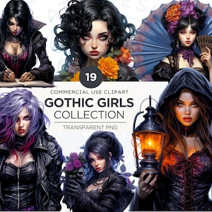 Gothic Girls Clipart PNG, Goth Girl Clipart, Gothic woman PNG,Victorian Clipart for Sublimation, Scrapbooking, Junk Journal, Transparent Png