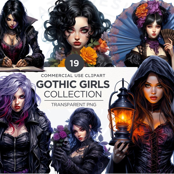 Gothic Girls Clipart PNG, Goth Girl Clipart, Gothic woman PNG,Victorian Clipart for Sublimation, Scrapbooking, Junk Journal, Transparent Png