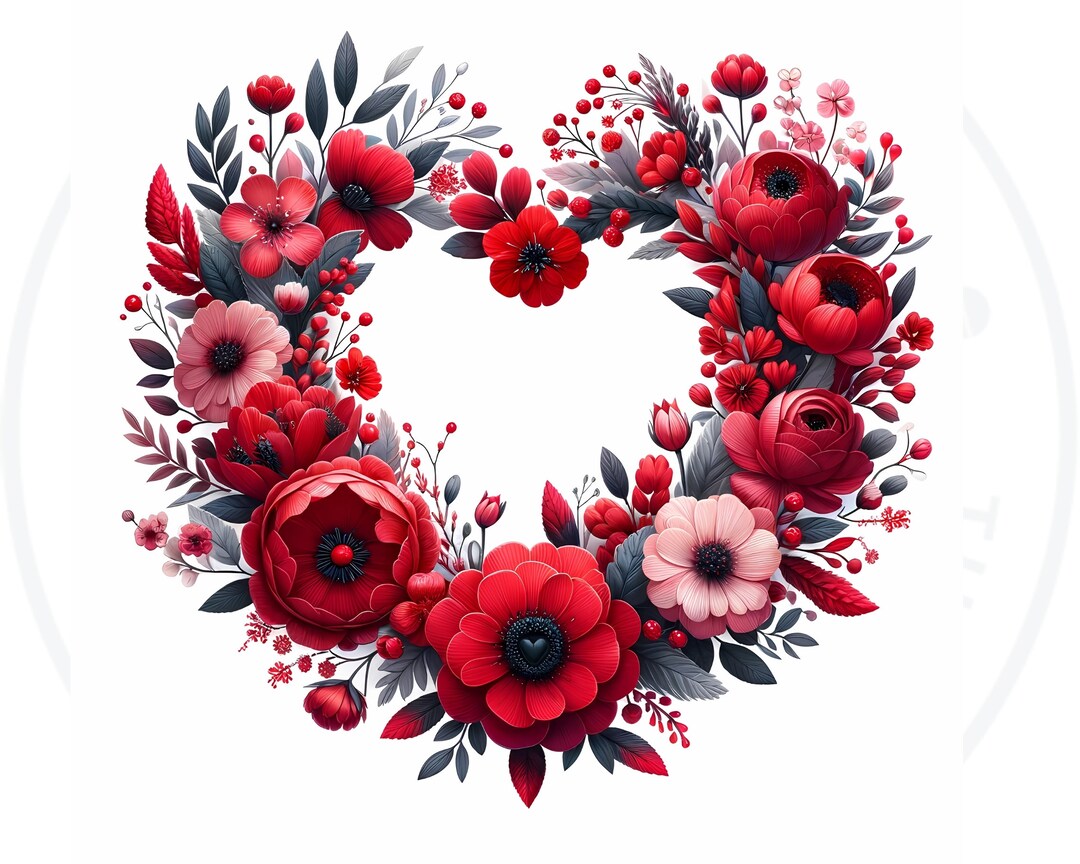 Watercolor Valentine's Day Heart Wreath Clipart: Floral Frames (PNG ...