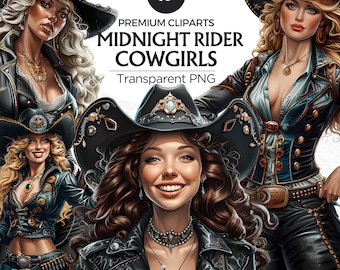 Cowgirl Clipart Set: Fashion Western Portraits (PNG)