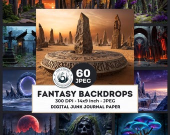 Dark Fantasy Digital Paper: Moody TTRPG Maps, RPG Backgrounds, Scrapbook Ephemera (JPEG 14x9 inch)